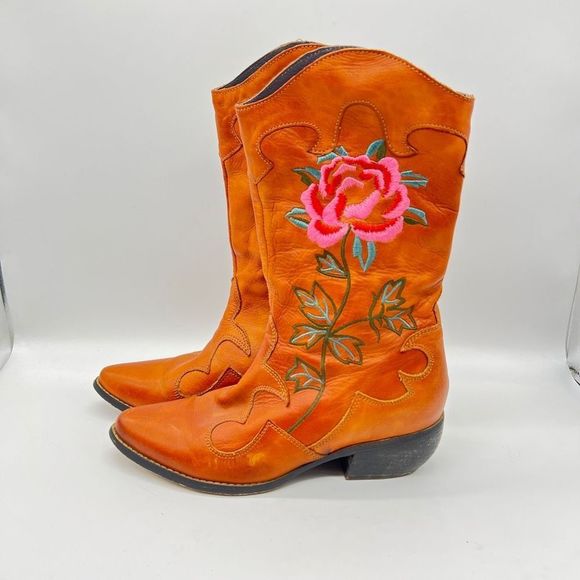Orange Embroidered Ankle Boots - Picture 5 of 16